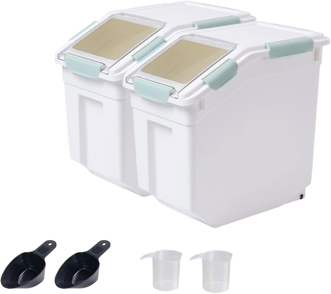 Airtight Flour Storage Container 25 lb Rice Storage Container with Wheels Seal Locking Lid, Food Containers with Measuring Cup& Scoop for Flour, Rice, Grain(Cyan)