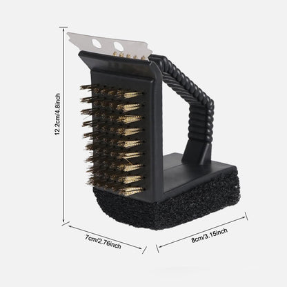 2 Pack Grill Brush and Scraper with Wire Bristles and Bristle-Free Scour 2 Side Brushes Handheld Short Handle Scrubber for Grill Grate Cleaner Cast Iron Charcoal Racks Grid BBQ Cooking Grates