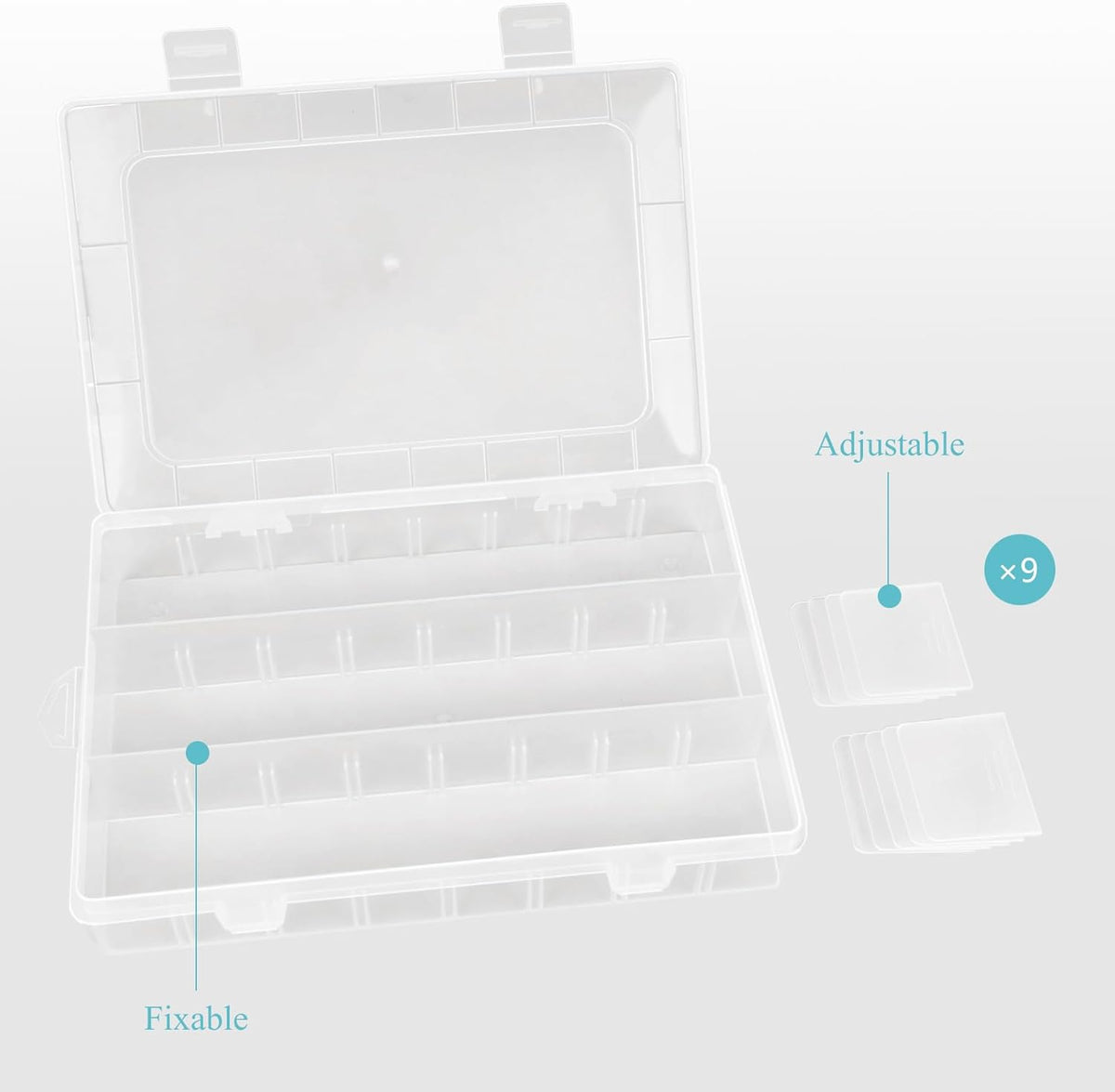 ZUFECY Small Fishing Tackle Box, 12 Clear Plastic Parts Organizer with Adjustable Dividers, Transparent Organizer Tray Organizers and Storage Box for Tackle Bead