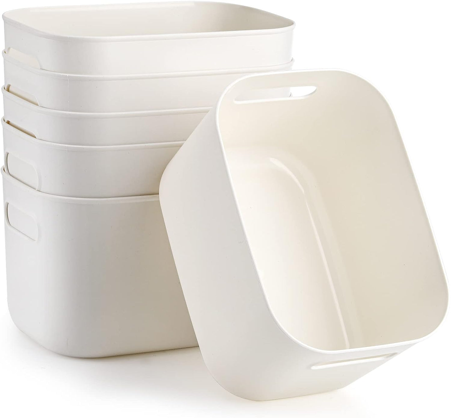 Yopay 6 Pack Plastic Storage Bin with Handle, White Bathroom Kitchen Organizer Bin for School, Office, Classroom, Hand Soaps, Shampoos, Lotion, Conditioners, Hand Towels, Cosmetic, Snacks, Seasoning