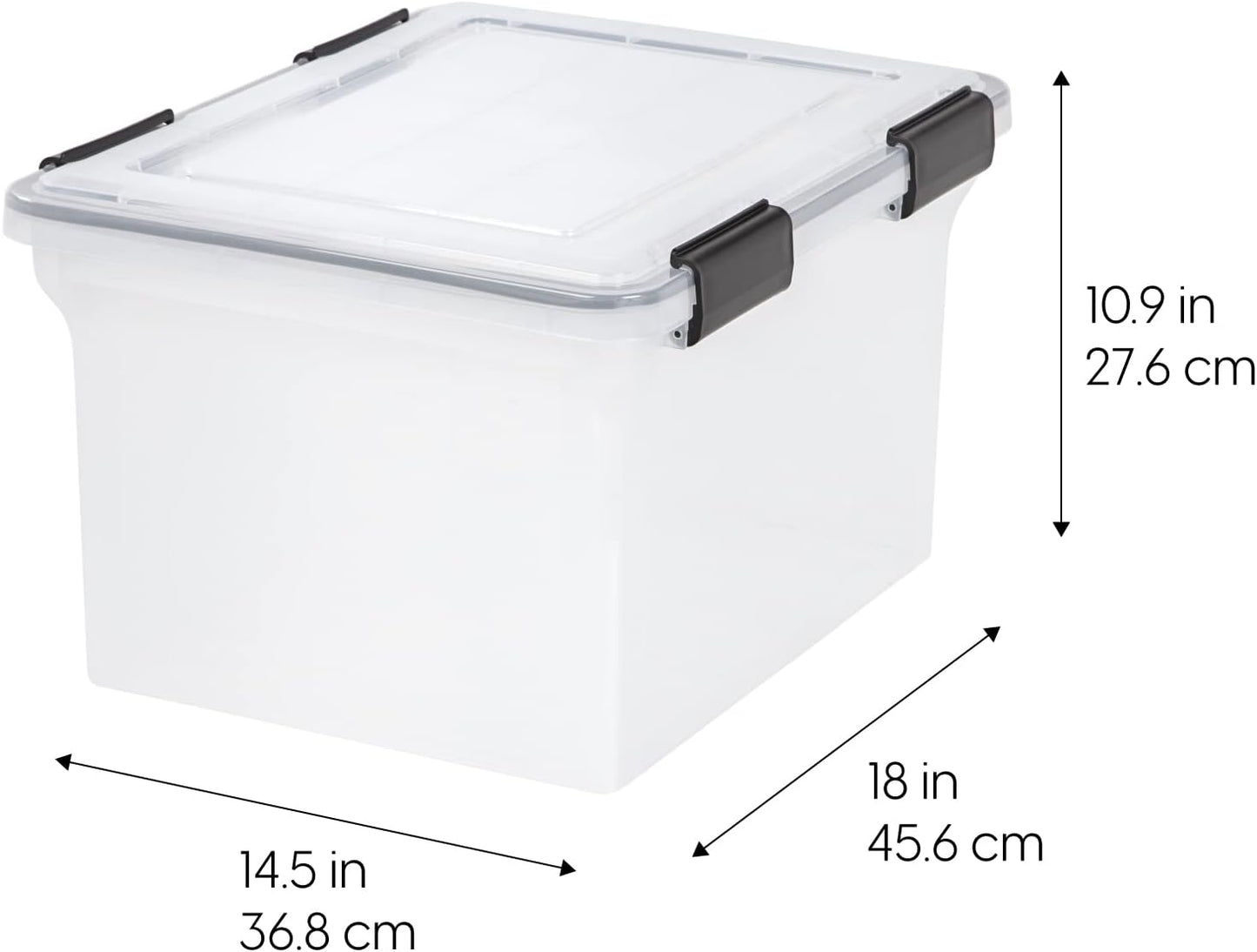 IRIS USA WeatherPro 47 Qt Storage Bins with Lids, 2 Pack, BPA-Free Plastic Gasket Box with Tight Latch and Seal, Stackable Nestable Tote Tub - Clear/Black