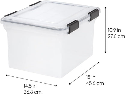 IRIS USA WeatherPro Storage Bins with Lids, 47 Qt, Gasket Seal, 2 Pack | Airtight gasket helps protect clothing, shoes, crafts, keepsakes, and household supplies from moisture and dust.