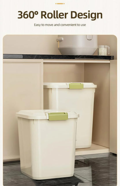 10KG Airtight Rice Storage Container with Measuring Cup, Food Grade Grain Storage Bin with Double Seal Buckle, Rice Box for Rice, Beans, Cereal and Pet Food, Kitchen Pantry Organizer (10KG with cup)