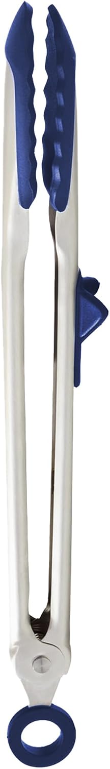 Tovolo Tongs With Silicone Tips Easy Grip 13” Long Kitchen Tongs Stainless Steel Handle For Cooking BBQ, Non Scratch Heat Resistant Locking Metal Silicone Tipped Dishwasher Safe BPA Free, Black