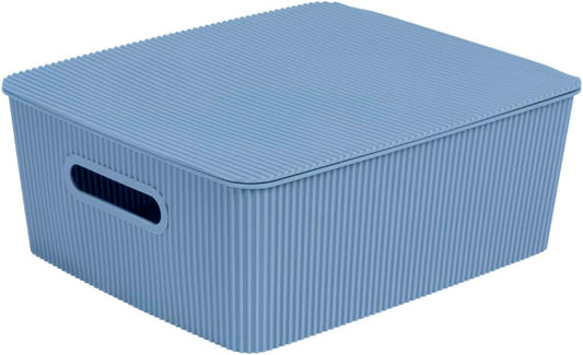 Glad Storage Baskets with Lids - Set of 4 Stackable Plastic Boxes with Handles - Decorative Shelf Organizer Bins for Bathroom and Closet, Blue, 3.1 Gallons