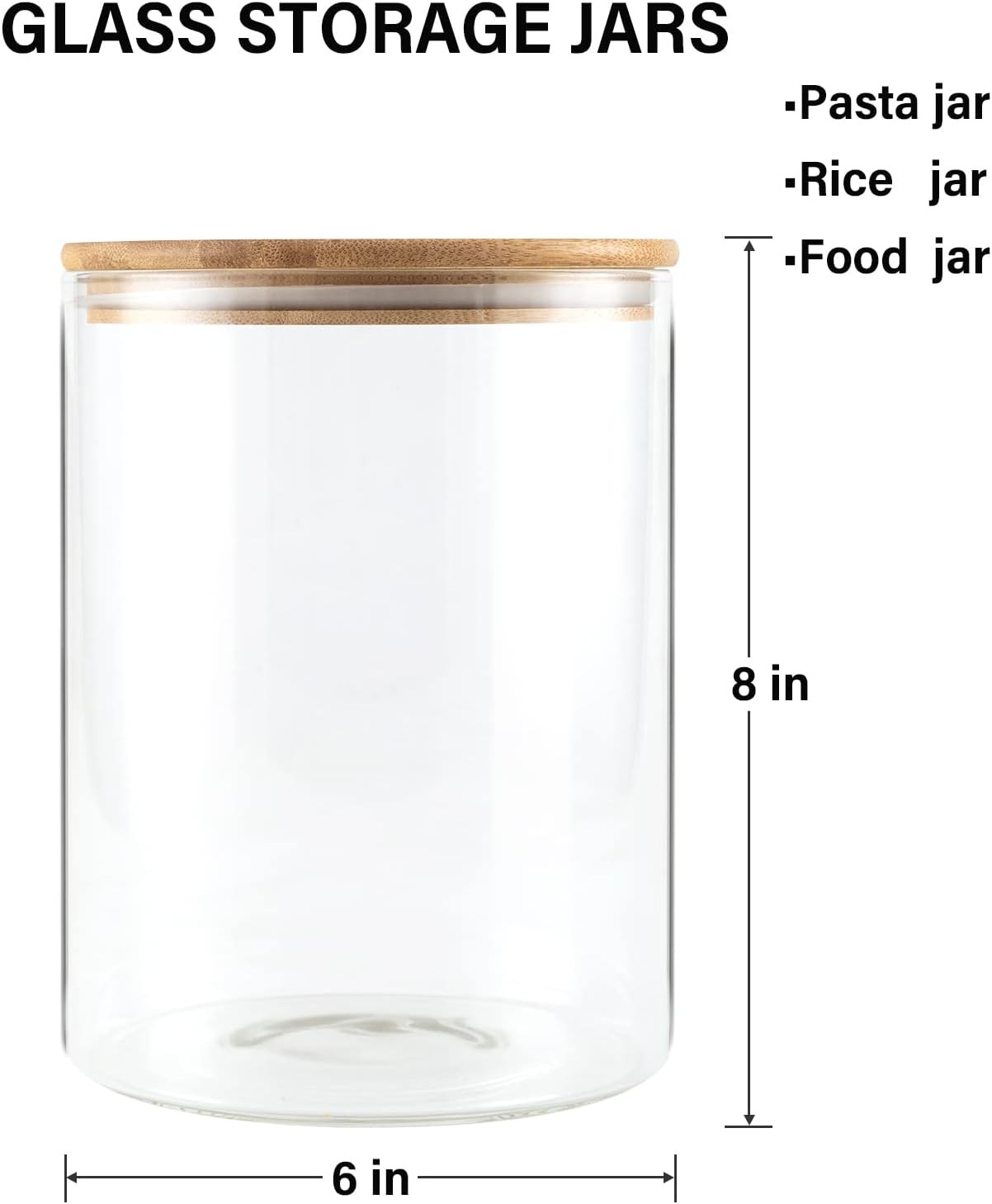 Glass Food Storage Jars 37 oz Set of 6,Glass Storage Containers Clear Glass Food Canister with Bamboo Lid Airtight For Serving Tea, Coffee, Flour, Sugar, Candy, Cookie, Spice and More (Square)