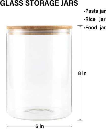 Glass Food Storage Jars 37 oz Set of 6,Glass Storage Containers Clear Glass Food Canister with Bamboo Lid Airtight For Serving Tea, Coffee, Flour, Sugar, Candy, Cookie, Spice and More (Square)
