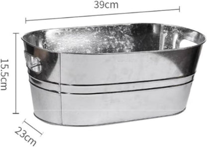 3 Gallon Galvanized Tub Beverage Tubs, Metal Ice Buckets for Cocktail Bar Wine Beer Drink Buckets with Handles Large Tub Ice Bucket for Parties (Silvery)