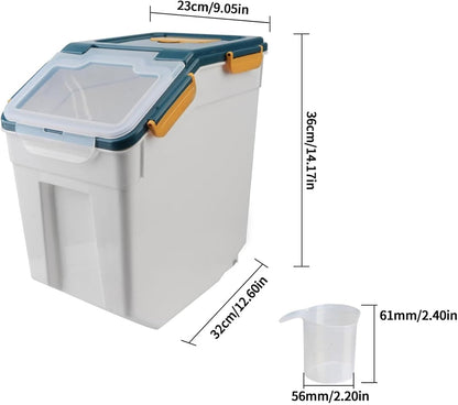 Airtight Rice Container Set 25 lbs, 4 Packs Flour Storage Containers with Wheels Seal Locking Lid, Food Storage Containers BPA Free with Measuring Cup & Scoop for Grain, Rice, Flour (Dark Blue)