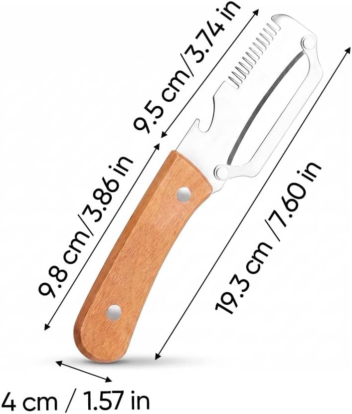 Multi-Functional Vegetable Peeler with Julienne Slicer & Bottle Opener, Stainless Steel Blade & Wooden Handle, Ergonomic Kitchen Tool for Peeling, Slicing & Shredding Fruits & Veggies (Style-A, 1PC)