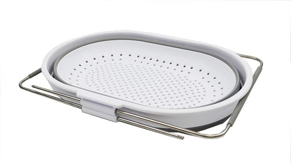 SAMMART 5L (1.3 gallon) Expandable & Collapsible Over The Sink Rectangular Colander (1, White/Grey)