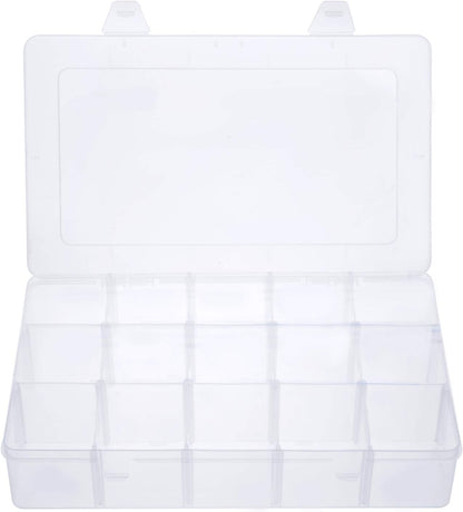 Gospire 15 Large Grids Clear Plastic Jewelry Box Organizer Storage Container with Removable Dividers (15 Grids - Clear)