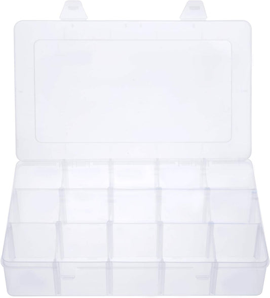 Gospire 15 Large Grids Clear Plastic Jewelry Box Organizer Storage Container with Removable Dividers (15 Grids - Clear)