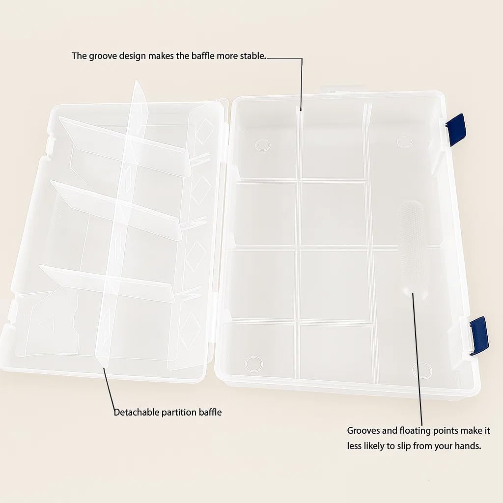 3pcs Clear Storage Small Parts Organizer Box Storage Bin With Dividers Multi Compartment for Beads Art DIY Tackle Box Organizer (10 - compartment in length)