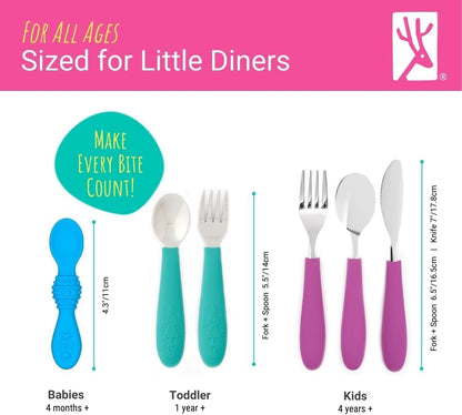 Elk and Friends Kids Silverware with Silicone Handle | Childrens Safe Flatware | Kids Utensils | Spoon + Fork + Knife set | 4 years+ | 6 Pieces