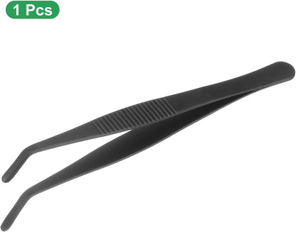 HARFINGTON Stainless Steel Tweezers 4.9 Inch Precision Tweezers with Curved Serrated Tip Multi-Purpose Kitchen Tongs for Cooking Gardening Repairing Craft, Black