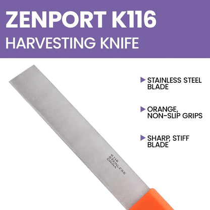Zenport Crop Harvest Knife, Lettuce Trimmer, 7.25-Inch Blade