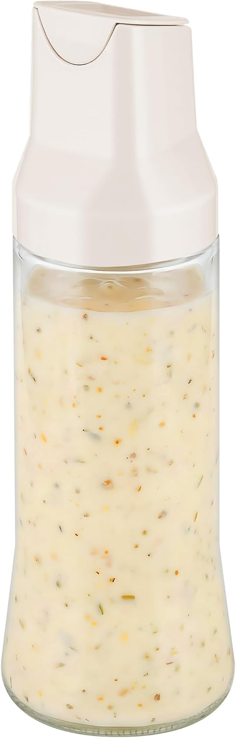 NiHome 500ml Glass Salad Dressing Shaker Bottle, Wire Whisk Ball for Powerful Mixing, Auto-Seal Spout, Dual Measurement, Dishwasher Safe Dressing Container