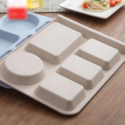 Cabilock Meal Prep Container Wheat Straw Divided Plates Divided Dinner Tray Beige Sections Dinner Plates with Bowl Spoon Chopsticks Cutlery Tableware for Adults Portion Control Plates