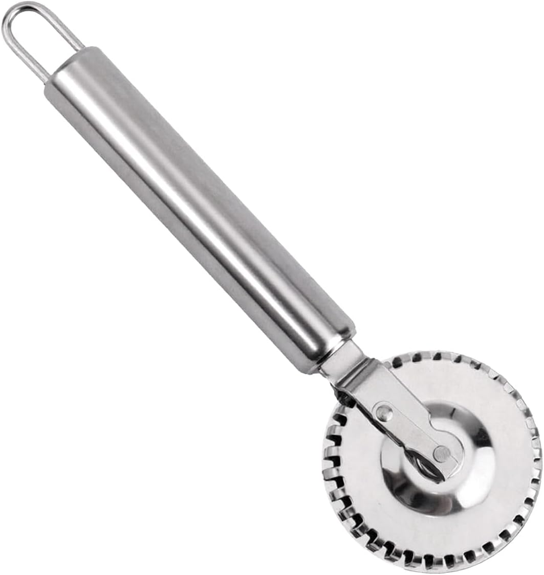 Stainless Steel Pastry Cutter Wheel, Fluted Pasta Dough Crimper Ravioli Cutter Maker Tool for Pizza, Noodles, Cookies Pie Crust Versatile Pastry Wheel for Kitchen Baking & Cooking