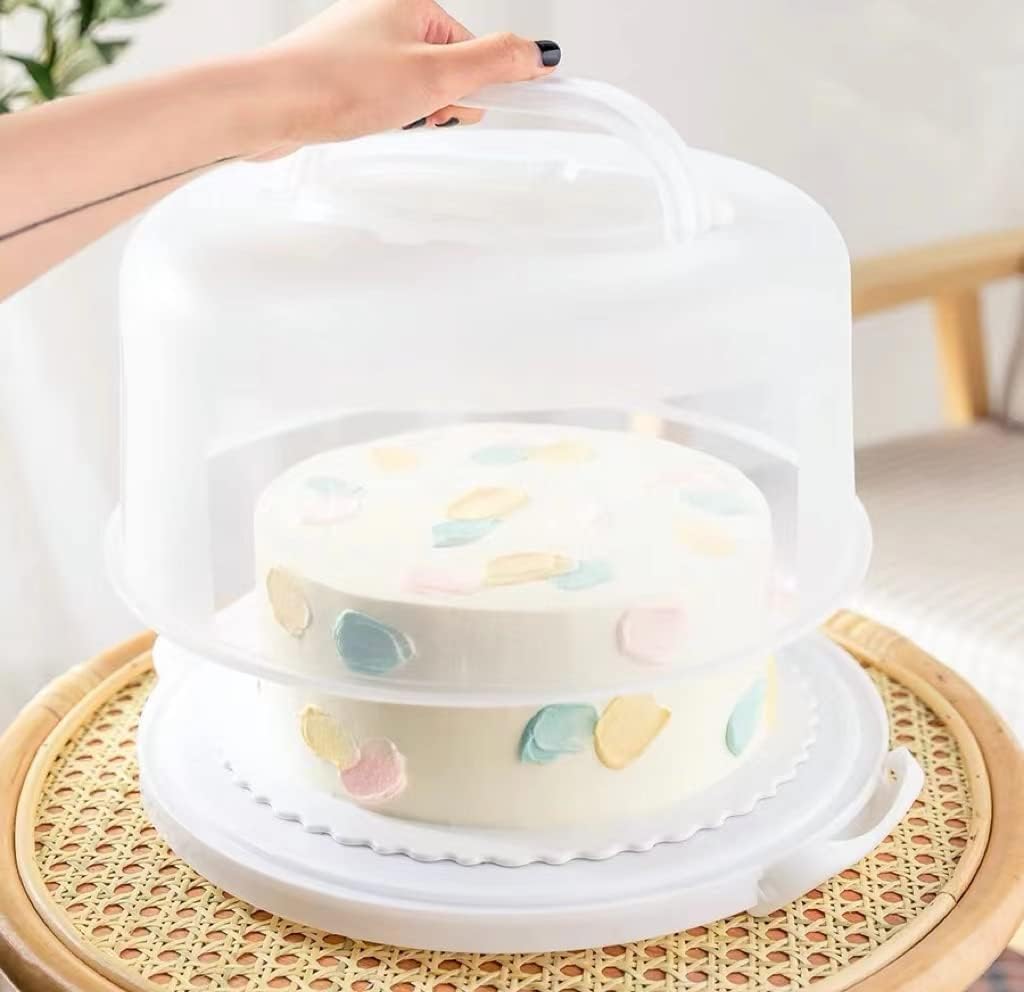 10 Inch Portable Cake Stand Carrier Holder with Lid and Handle Round Cake Storage Containers Cupcake Plastic Cake Cover Holder for Transport Red