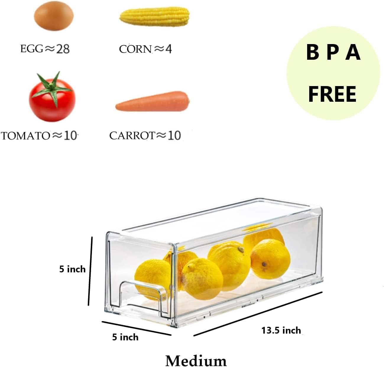 Mano 2Pack Clear Fridge Drawers Pull Out Stackable Refrigerator Drawer Organizer Bins Pantry Storage Box Plastic Food Containers for Kitchen Bathroom Office Closet (2pack-Large)