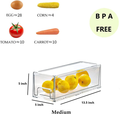 Mano 2Pack Clear Fridge Drawers Pull Out Stackable Refrigerator Drawer Organizer Bins Pantry Storage Box Plastic Food Containers for Kitchen Bathroom Office Closet (2pack-Large)