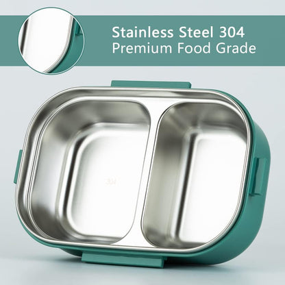 Lille Home 28oz Stainless Steel Leakproof 2-Compartment Bento Lunch Box/Portion Control Food Container with Lunch Bag and Cutlery Set, BPA Free (pink)