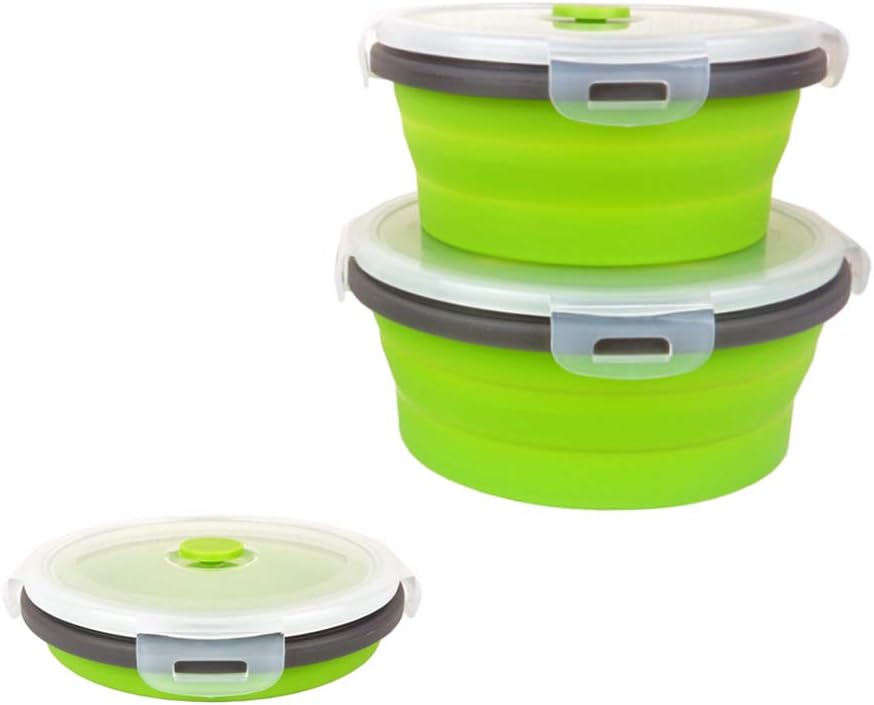 CARTINTS Silicone Collapsible Food Storage Containers-Prep/Storage Bowls with Lids - Set of 3 Square Silicone Lunch Containers - Microwave, Dishwasher and Freezer Safe (blue)