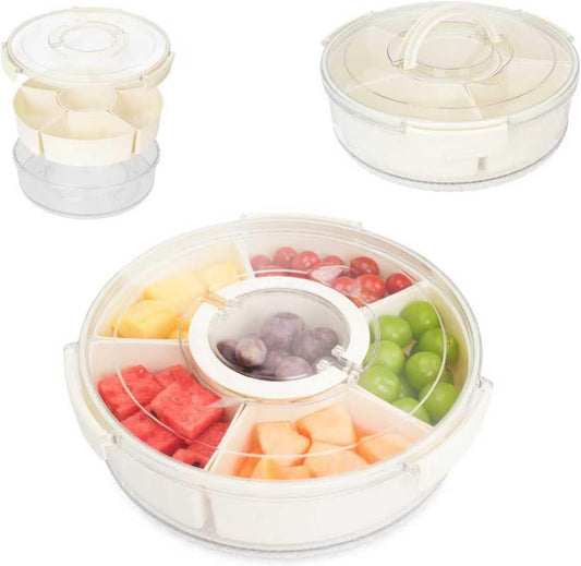 Dayacoco Rotating Divided Serving Tray with Lid and Handle, Snack Tray with Lid for Fruits Snacks Veggie Charcuterie Cheese – Portable for Picnic Travel Party Camping(1PCS, 9" L)