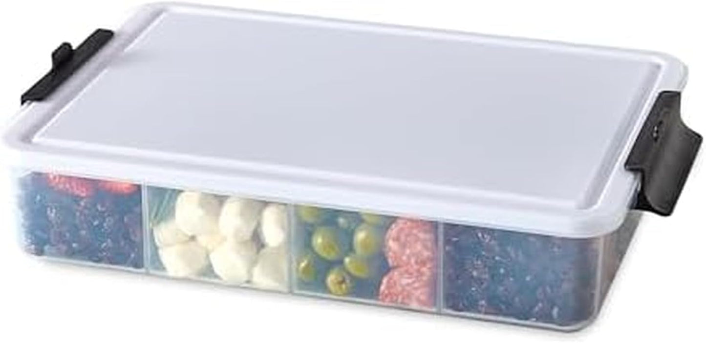Farberware Small Build-a-Board Snacklebox with Locking Plastic Cutting Board Lid, Portable Charcuterie Storage with 7 Compartments