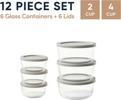 6-Piece Glass Food Storage Containers Set (3 Containers + 3 BPA-Free Lids) | 2-Cup, Leakproof | Microwave, Freezer, Oven & Dishwasher Safe | Ideal for Meal Prep & Pantry Organization, Pistachio