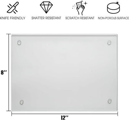 Tempered Glass Cutting Boards for Kitchen, 2Pcs Glass Chopping Boards, 16"x12" & 12"x8" Clear Glass Cutting Board Set With NonSlip Feet, Scratch Resistant, Heat Resistant, Easy to Clean