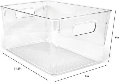 Isaac Jacobs 3-Pack Medium Clear Storage Bins with Handles, Plastic Organizer for Home or Fridge/Freezer, Pantry and Kitchen Non-Slip Container Set, BPA Free, Food Safe (3-Pack, Medium)