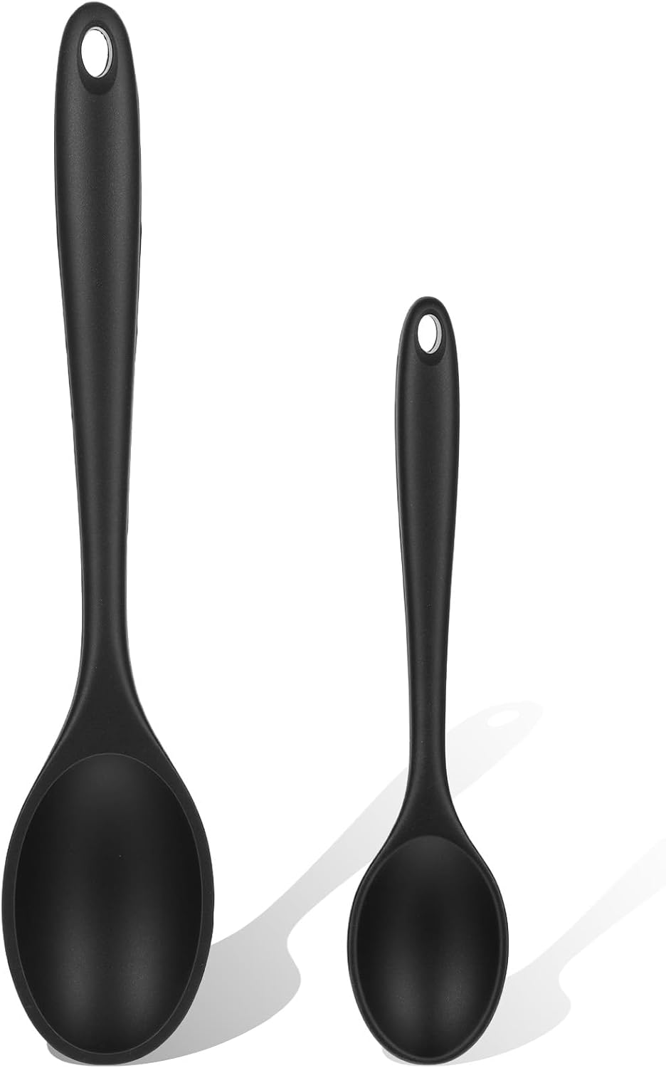 2 Pcs Silicone Cooking Spoons Heat Resistant,Silicone Serving Spoons.2 Size Black Silicon Mixing Spoon – Long Handle Silicon Spoon for Cook,Baking & Non-Stick Kitchen Tools