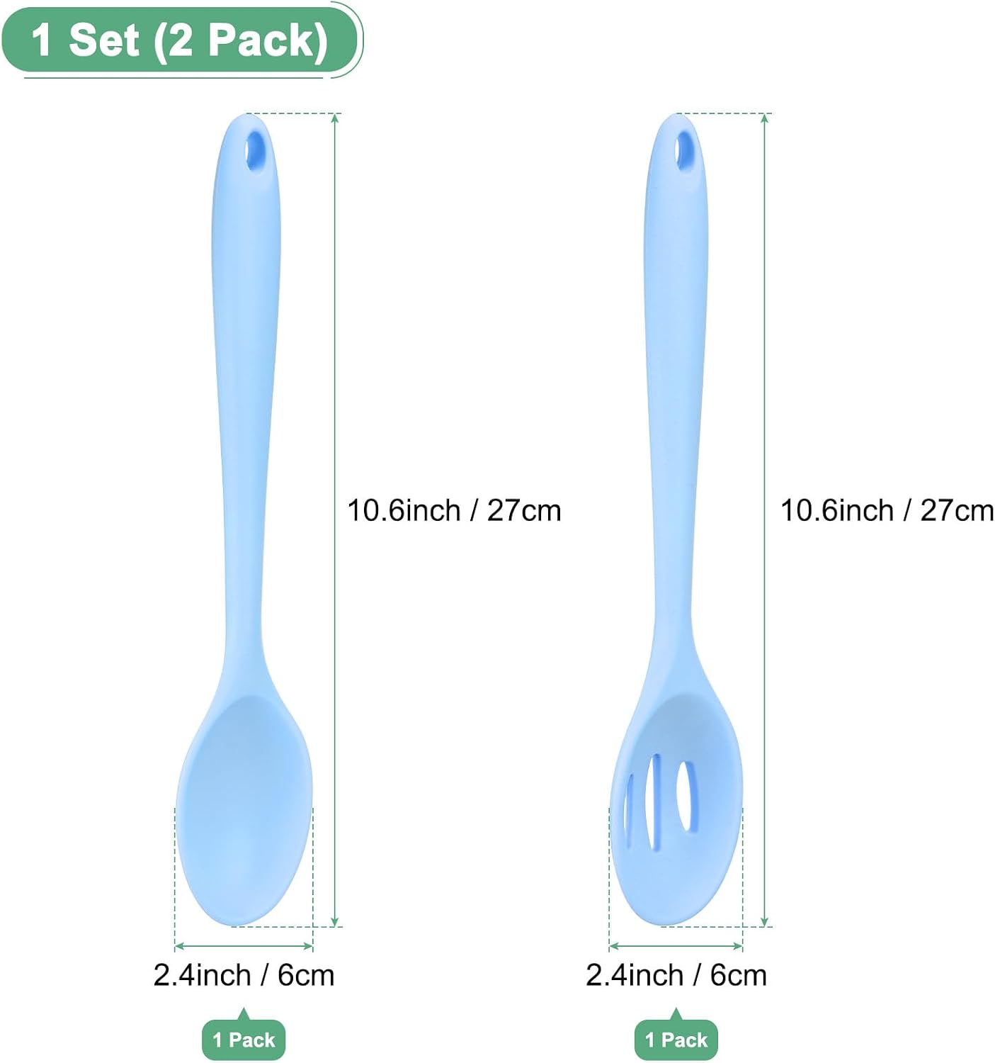 M METERXITY 2-Pack Silicone Cooking Spoons, 10.6" Mixing Nonstick Slotted and Solid Serving Spoons, Heat Resistant Utensils for Kitchen/Cooking/Baking/Stirring