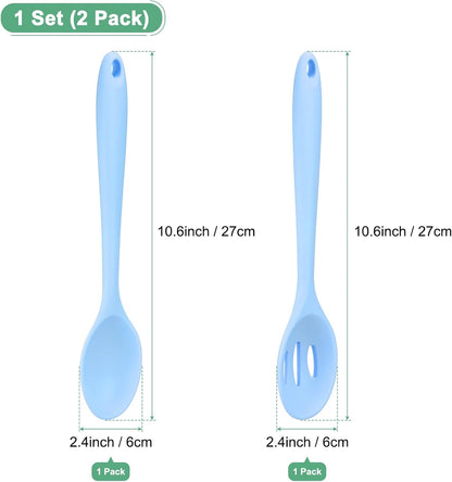 M METERXITY 2-Pack Silicone Cooking Spoons, 10.6" Mixing Nonstick Slotted and Solid Serving Spoons, Heat Resistant Utensils for Kitchen/Cooking/Baking/Stirring