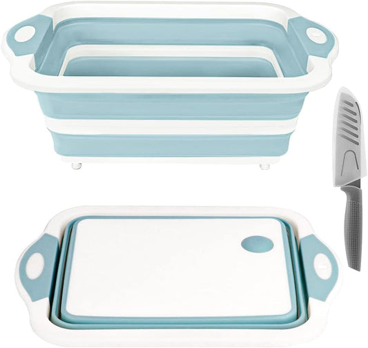Rottogoon Collapsible Cutting Board, Foldable Chopping Board with Colander, Multifunctional Kitchen Vegetable Washing Basket Silicone Dish Tub for BBQ Prep/Picnic/Camping(Orange)