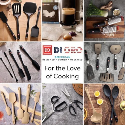 DI ORO Silicone Spoons for Cooking - Large Kitchen Spoons for Mixing, Serving, & Stirring - 600°F Heat-Resistant Non Stick Utensils – Big Solid & Slotted - Dishwasher Safe (2pc, Black)