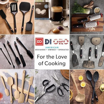 DI ORO Silicone Spoons for Cooking - Large Kitchen Spoons for Mixing, Serving, & Stirring - 600°F Heat-Resistant Non Stick Utensils – Big Solid & Slotted - Dishwasher Safe (2pc, Black)