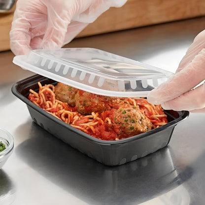 OCS Parts 10-Pack Heavy Duty Microwavable Food Prep Containers | 38-Ounce Disposable Reusable Black Plastic Food Storage Container with Lid for Leftovers, Lunch, and Takeout