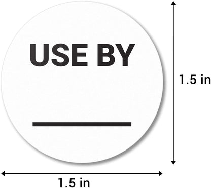 Use by/Expiration Food Date Labels (1.5 inch, Round - 300 Labels) Use by Date Stickers for Food Service, Dating Food Rotation, Best Before Food Prep, Delis or Restaurants