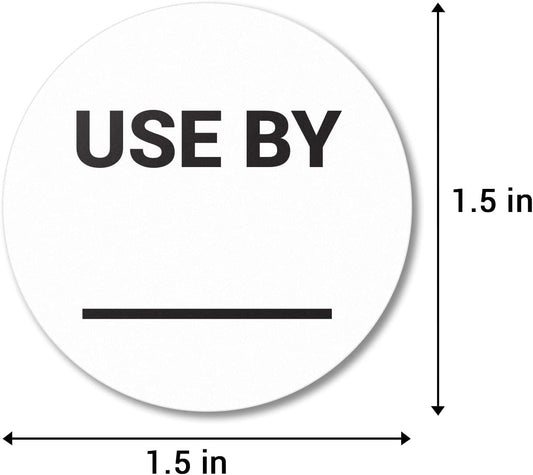 Use by/Expiration Food Date Labels (1.5 inch, Round - 300 Labels) Use by Date Stickers for Food Service, Dating Food Rotation, Best Before Food Prep, Delis or Restaurants