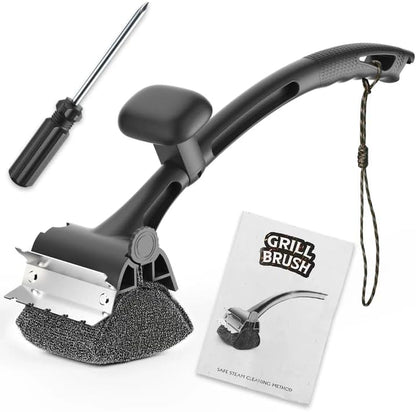 BBQ Grill Brush Bristle Free - Grill Cleaner Brush with Replaceable Heads for Cast Iron/Stainless Steel Porcelain/Gas/Charcoal Grates, Safe Grill Brush for Outdoor Grill, Grill Scraper Cleaning Brush