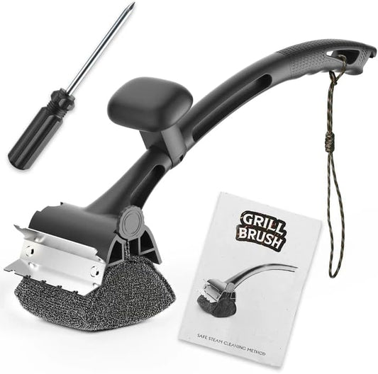 BBQ Grill Brush Bristle Free - Grill Cleaner Brush with Replaceable Heads for Cast Iron/Stainless Steel Porcelain/Gas/Charcoal Grates, Safe Grill Brush for Outdoor Grill, Grill Scraper Cleaning Brush