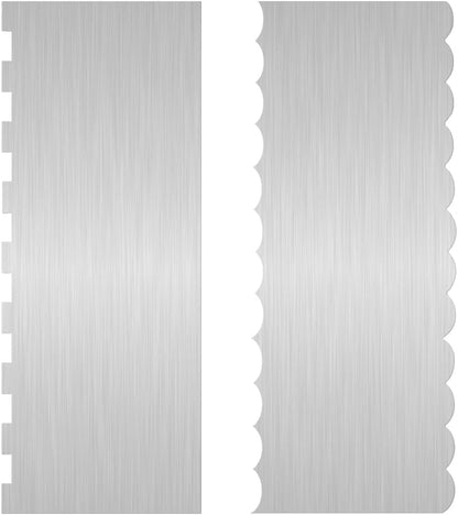 2Pcs 9 Inch Stainless Steel Cake Scrapers, Double-Sided Icing Combs