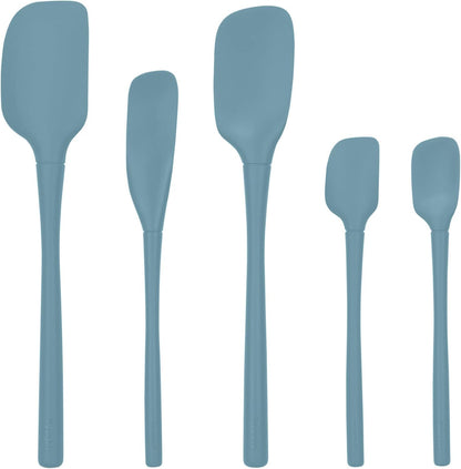 Tovolo Flex Core 5 Piece Silicone Spatula Set Heat Resistant All Silicone Utensils Include Non Stick Spatula Spoonula Jar Scraper, Dishwasher Safe BPA Free Spatulas for Baking Mixing, White