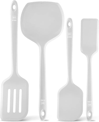DI ORO Silicone Turner Spatula Set - Kitchen Spatulas for Nonstick Cookware - Cooking Utensils for Flipping Eggs & Pancakes - 600°F Heat-Resistant BPA Free Turners - Dishwasher Safe (4pc, Black)