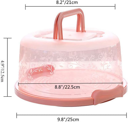 Plastic Small Cake Carrier Holder Cover Round Container with Collapsible Handles Suitable for 7 inch Diameter and 2.5 inch Height Cake (Pink)