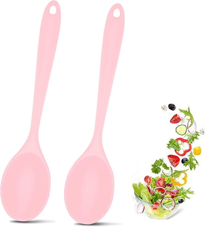 2 Pcs Silicone Nonstick Mixing Spoon, Silicone Spoons for Cooking Heat Resistant, Cooking Utensil for Kitchen Cooking Baking Stirring Serving (Black)